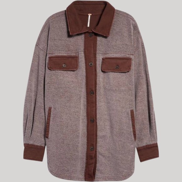 FREE PEOPLE Ruby Shacket M Oversized Shirt Jacket Distressed Date Night Buttons - Picture 5 of 12
